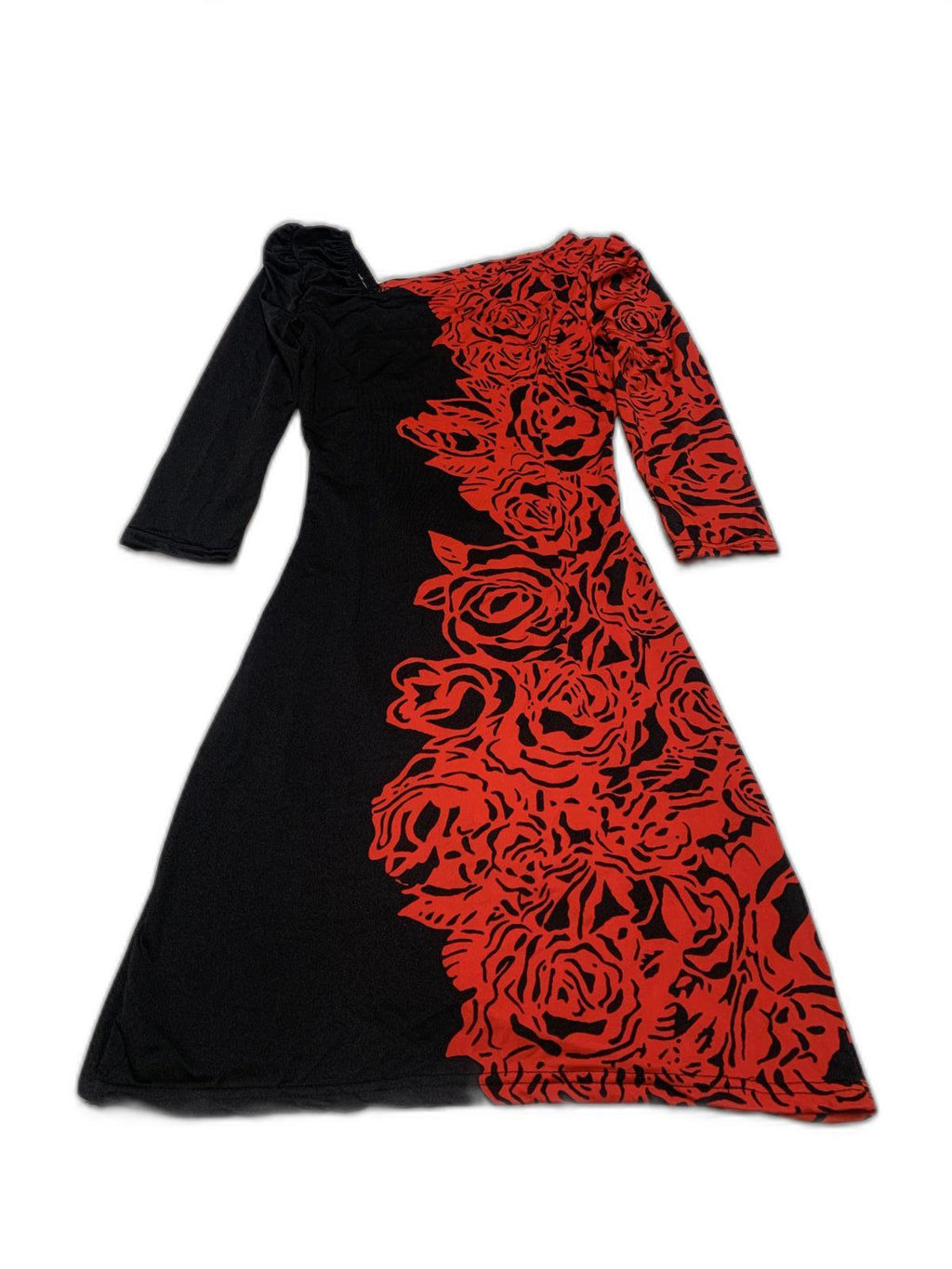 Vestido con estampado de rosas rojas y negras, talla pequeña, estilo perfecto de Shez para mujer