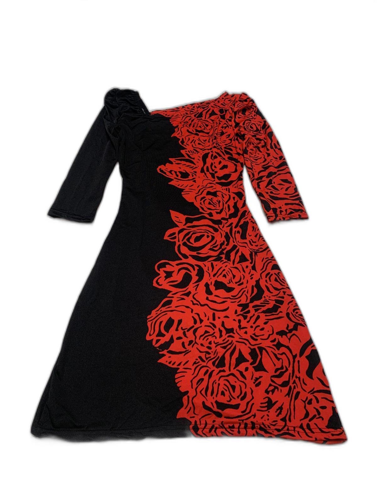 Vestido con estampado de rosas rojas y negras, talla pequeña, estilo perfecto de Shez para mujer