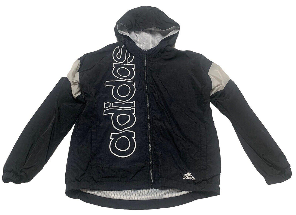 Chaqueta cortavientos con capucha y cremallera completa negra grande para niño de ADIDAS, talla 14/16