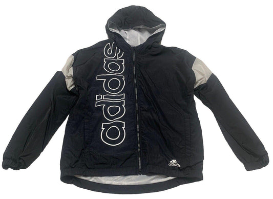 ADIDAS Boys Size 14/16 Large Black Full Zip Hooded Windbreaker Jacket