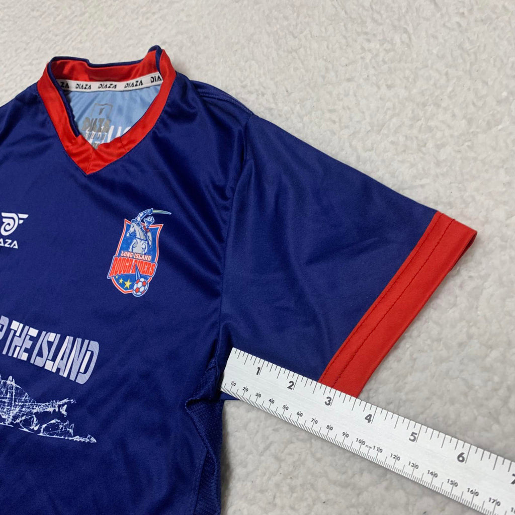 Camiseta de fútbol juvenil de los Rough Riders de Diaza Design en azul medio y rojo de EE. UU.