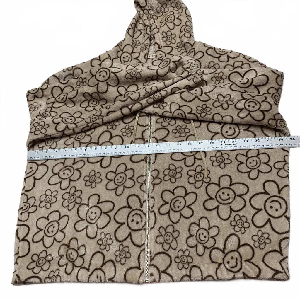 Chaqueta con capucha de polar con estampado floral beige Fire &amp; Fleur para mujer, talla 3XL