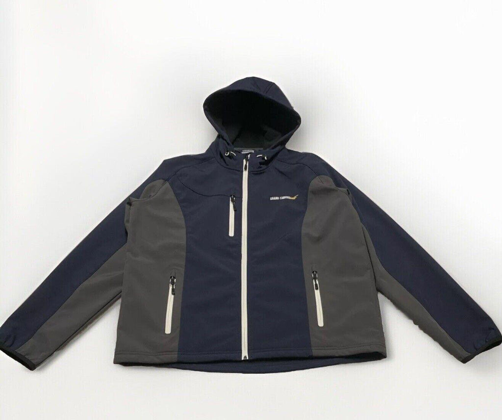 Chaqueta de golf Landway para hombre, con capucha, forro polar, cierre completo y caparazón blando, color azul marino/gris, talla mediana