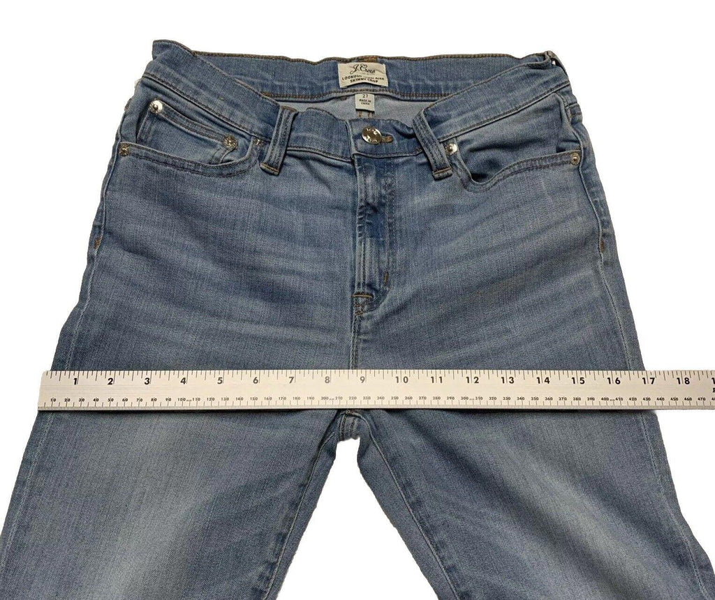 Vaqueros J. Crew para mujer, talla 27, lavado azul claro, pitillo, corte desgastado, dobladillo sin rematar