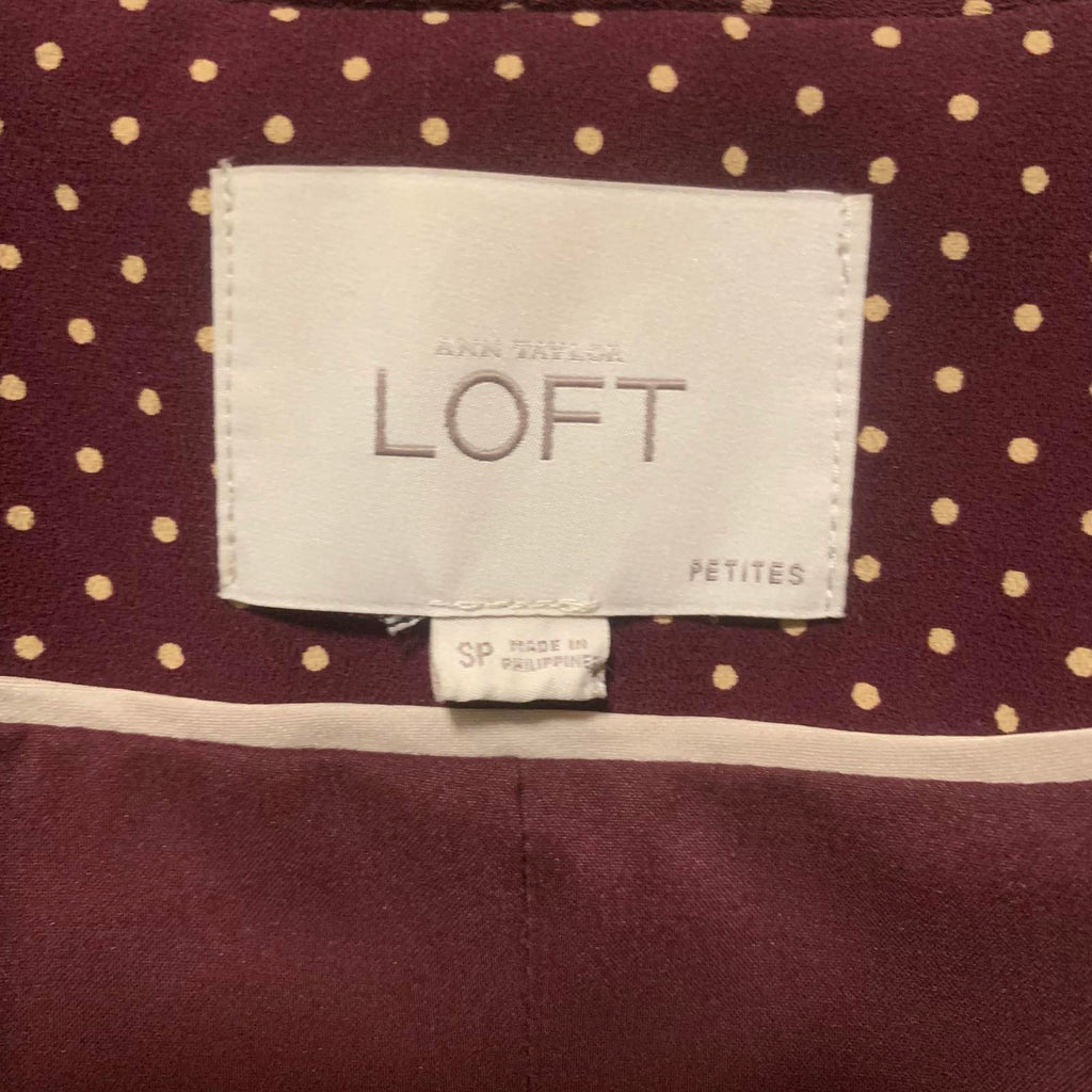 LOFT Ann Taylor Women's Jacket Size S Petite Burgundy Polka Dot Blazer