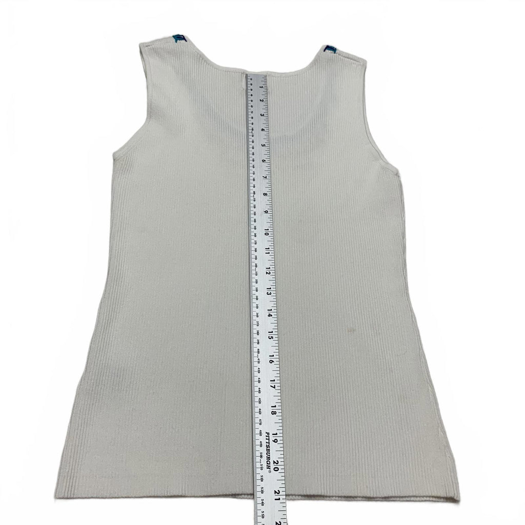 Ruby Rd. Camiseta sin mangas de punto acanalado blanco para mujer, talla XL, escote decorativo