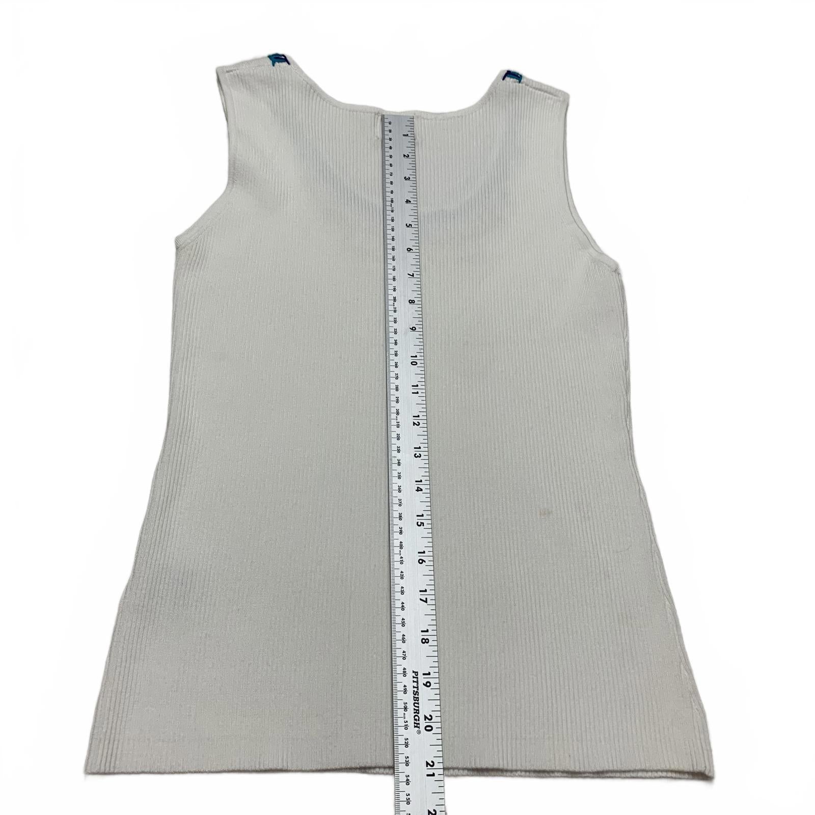 Ruby Rd. Camiseta sin mangas de punto acanalado blanco para mujer, talla XL, escote decorativo