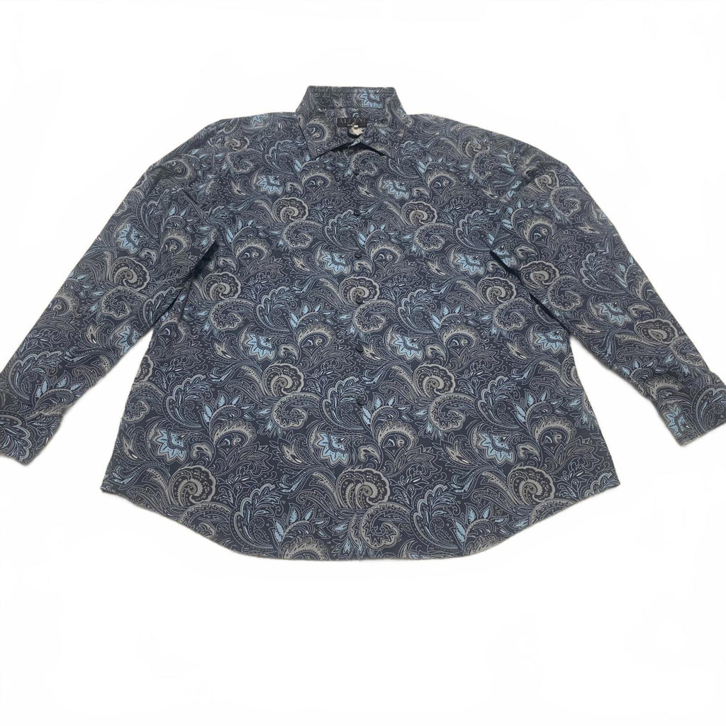 Camisa Alfani de manga larga con botones y estampado paisley azul para hombre, talla XL (17,5)