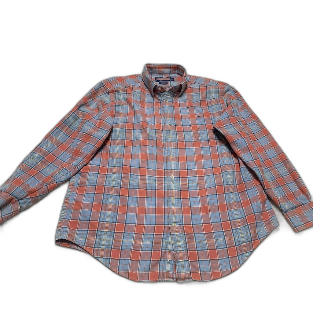 Camisa con botones a cuadros azul y naranja XL para hombre de Vineyard Vines