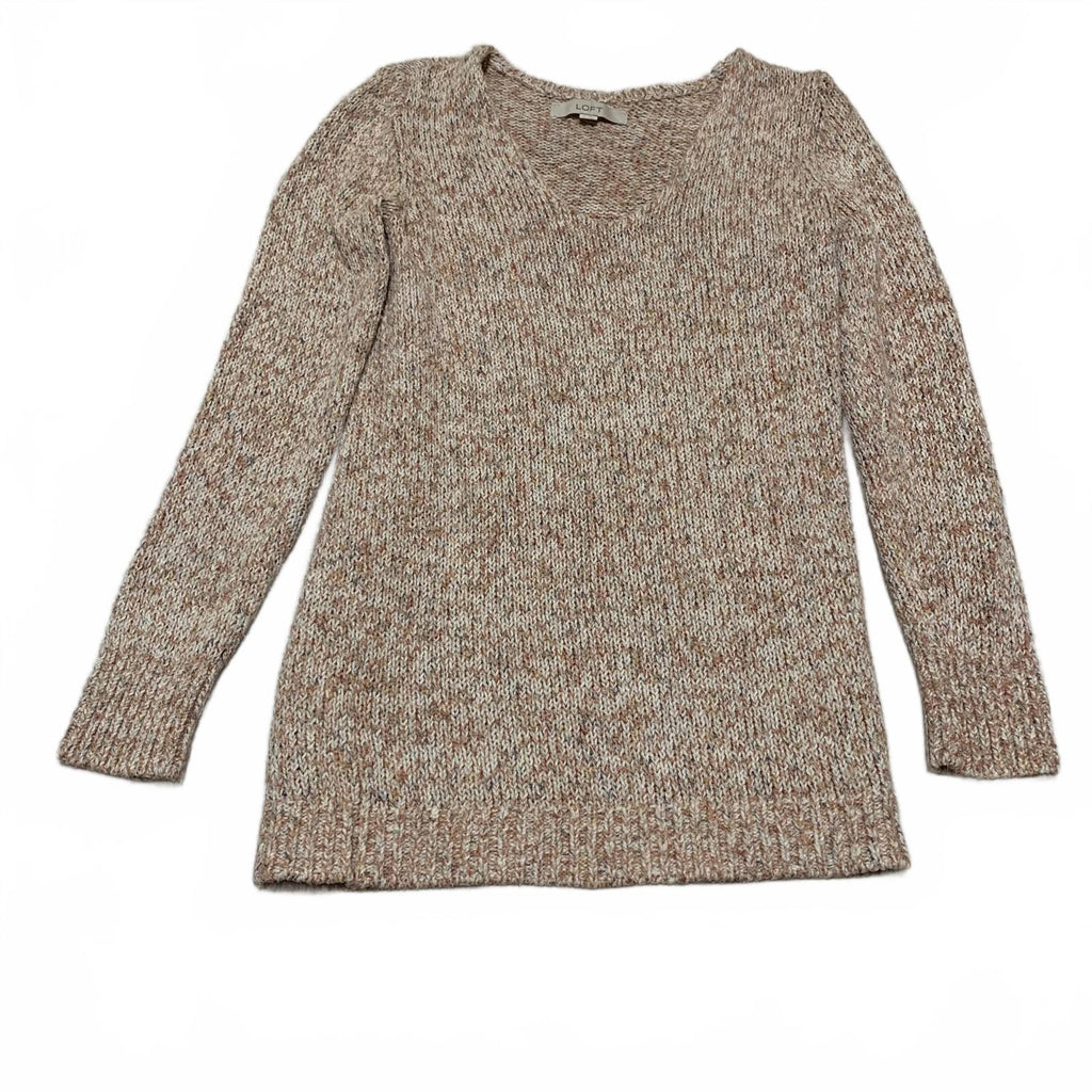 Suéter de punto beige melocotón LOFT para mujer, talla XS, acogedor, capa de otoño, mangas largas