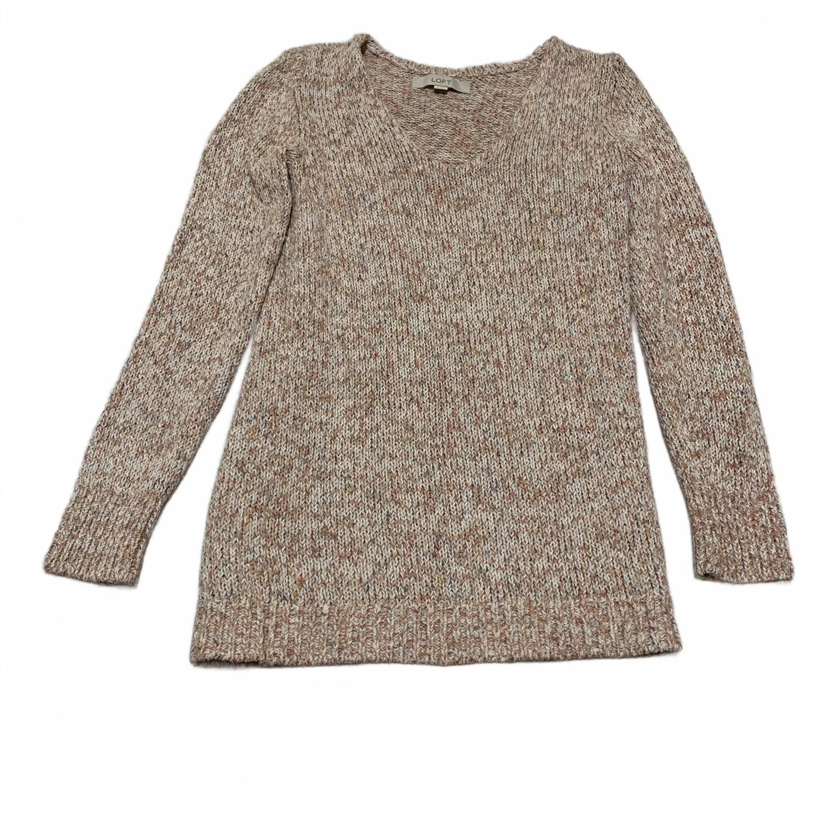Suéter de punto beige melocotón LOFT para mujer, talla XS, acogedor, capa de otoño, mangas largas