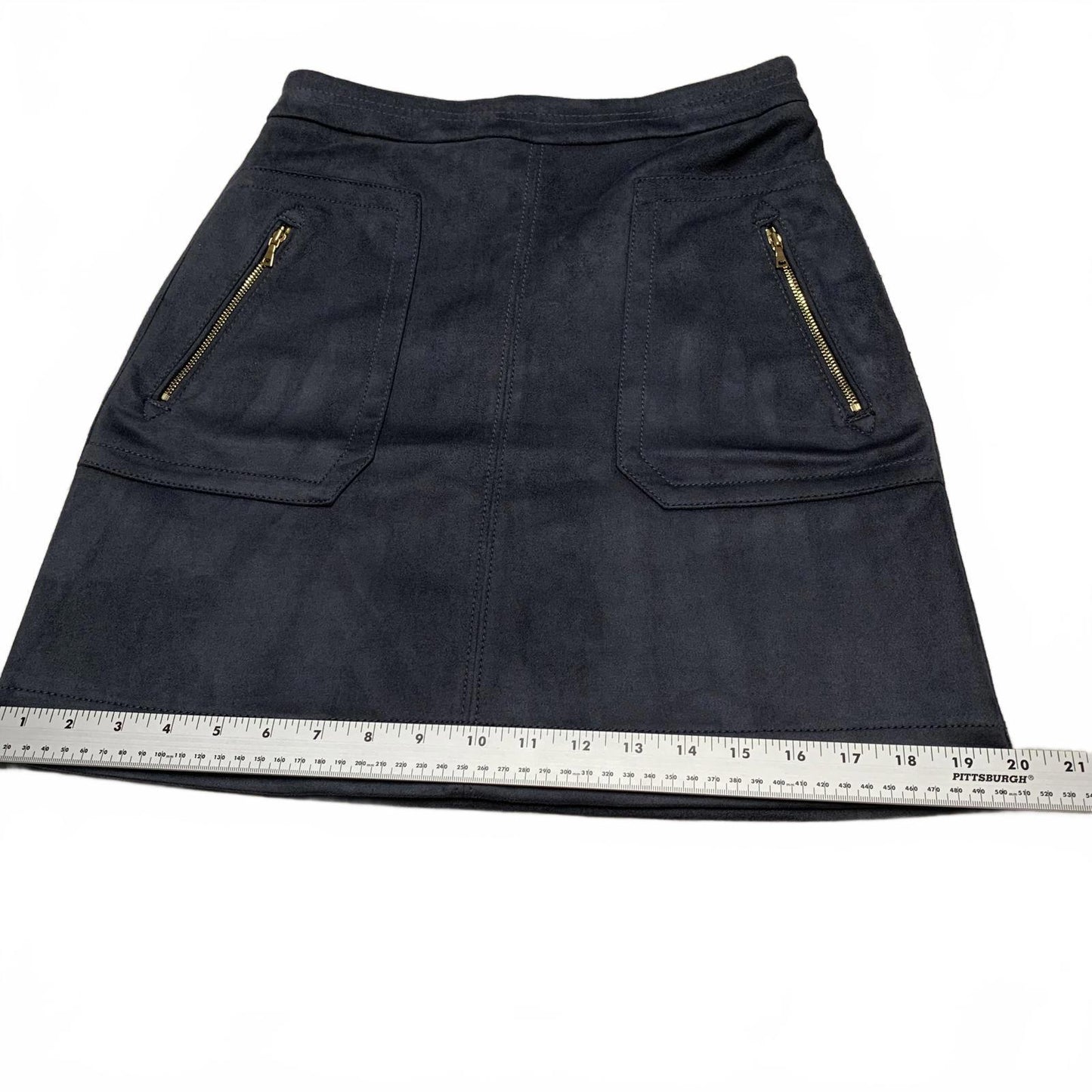 LOFT Petite Sze 00 Petite Suede Mini Skirt Zipper Pockets Charcoal Gray W 26.5