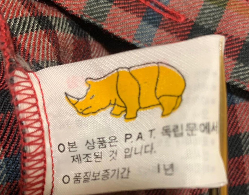 PAT Korea Rhino Men’s Size L Red Black Plaid Long Sleeve Button Up Shirt