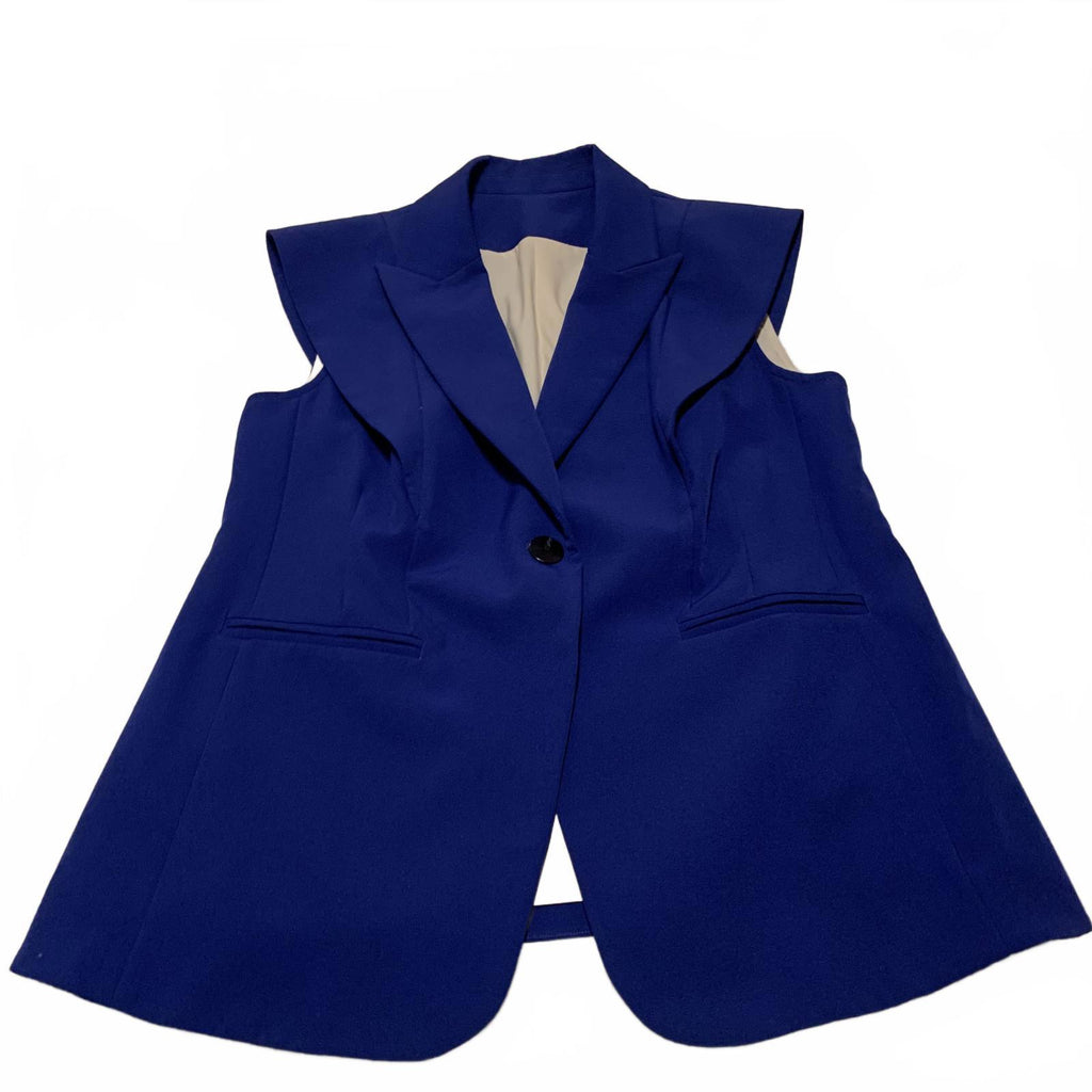 Chaqueta blazer azul rey forrada sin mangas para mujer