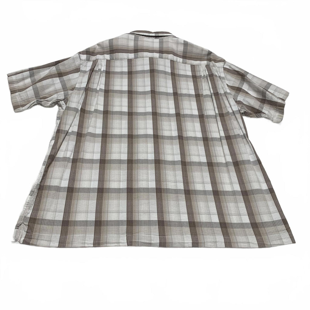 Van Heusen Camisa con botones de manga corta a cuadros beige talla XXL para hombre