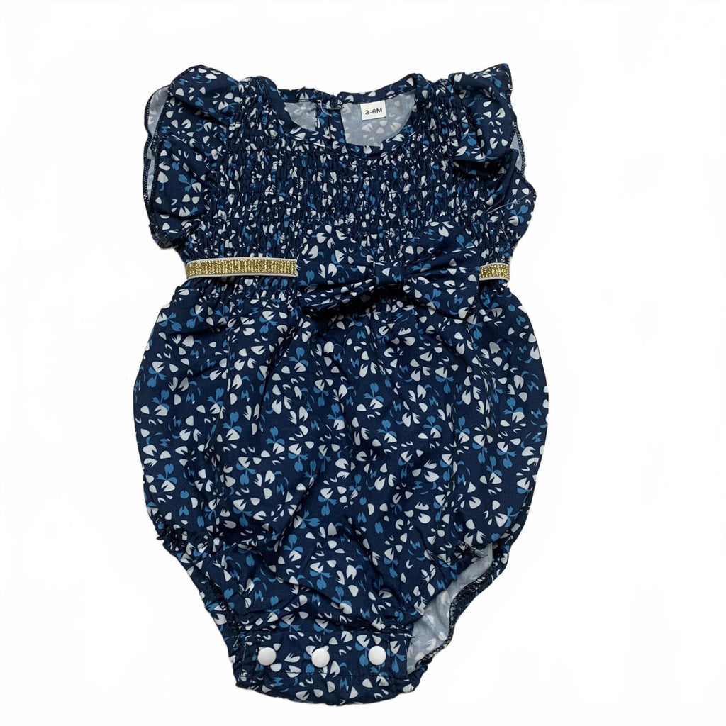 Adorable mono azul con volantes y flores para niña de 3 a 6 meses con diadema