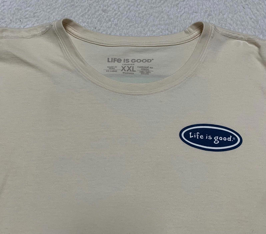 Camiseta XXL beige de manga larga "Life is Good" para mujer - Diseño "Get Outta Town"
