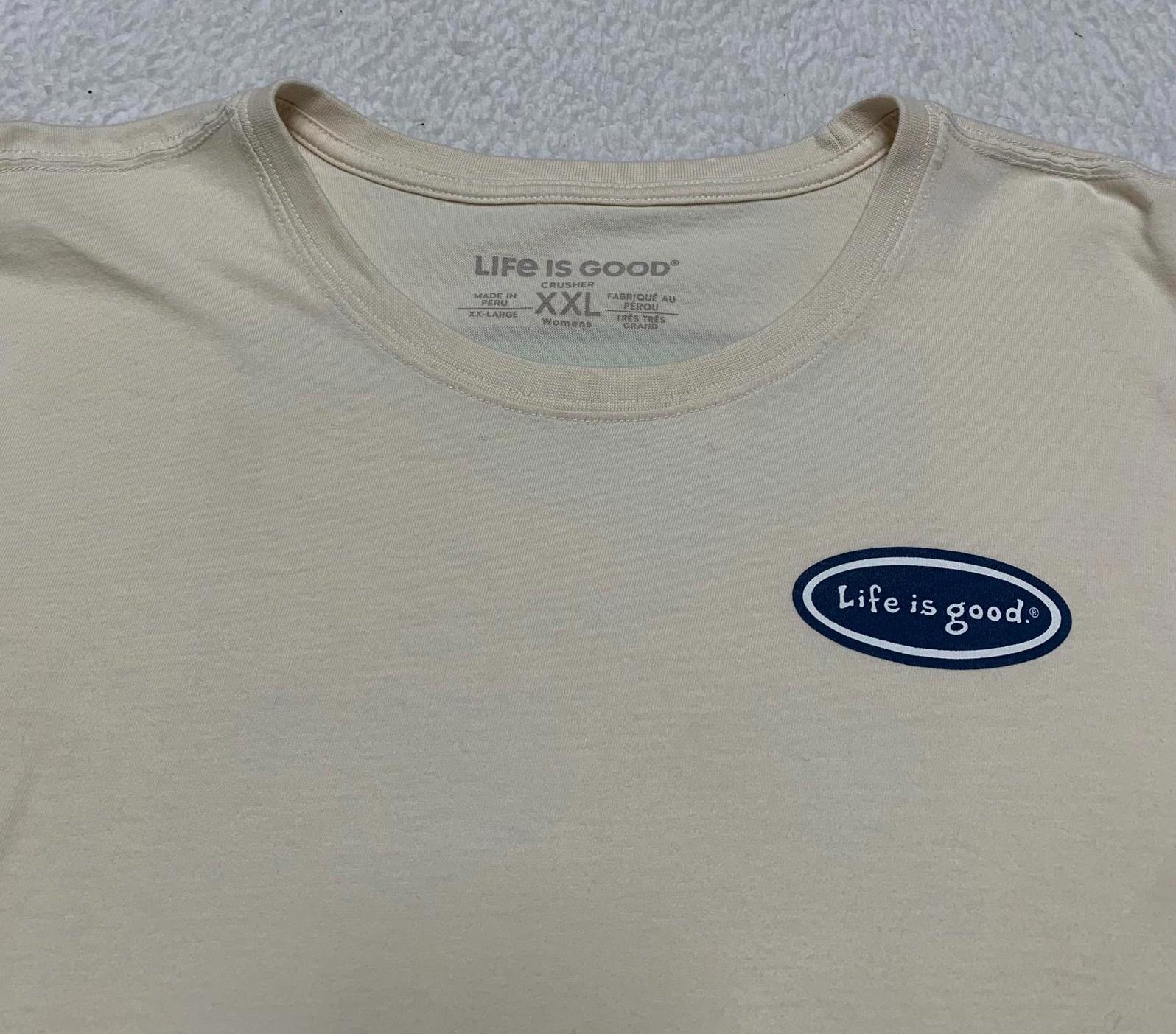 Camiseta XXL beige de manga larga "Life is Good" para mujer - Diseño "Get Outta Town"