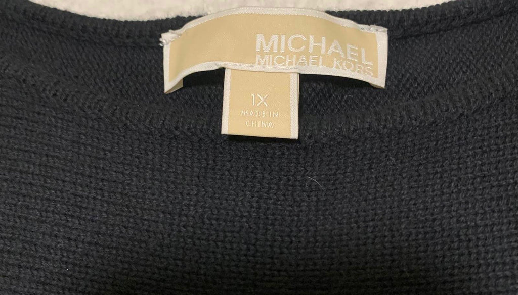 Suéter tipo túnica de punto Michael Kors para mujer, talla grande 1X, color negro, con dobladillo alto y bajo
