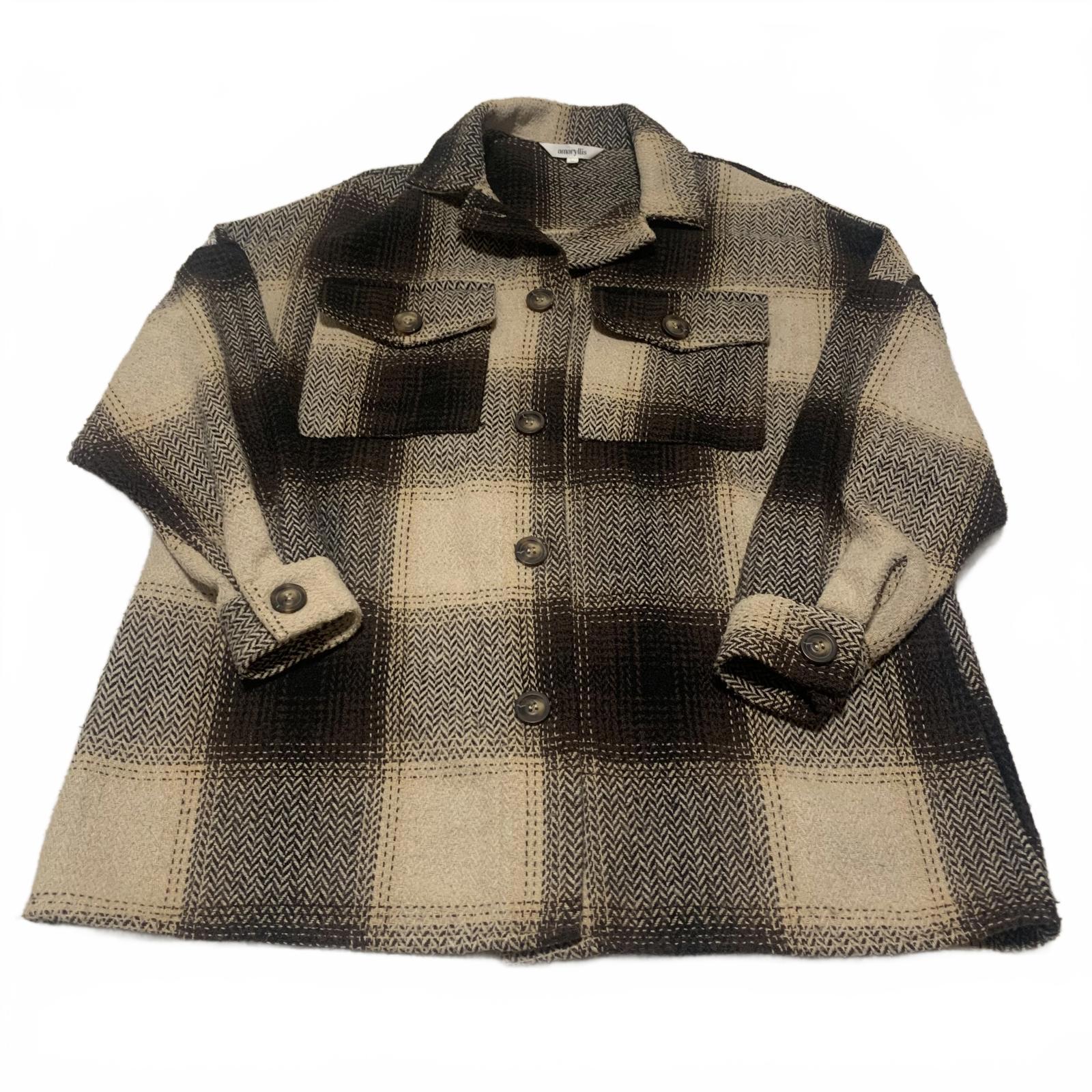 Amaryllis XS Beige Brown Plaid Button-Up Jacket  Cozy Fall Layering Piece