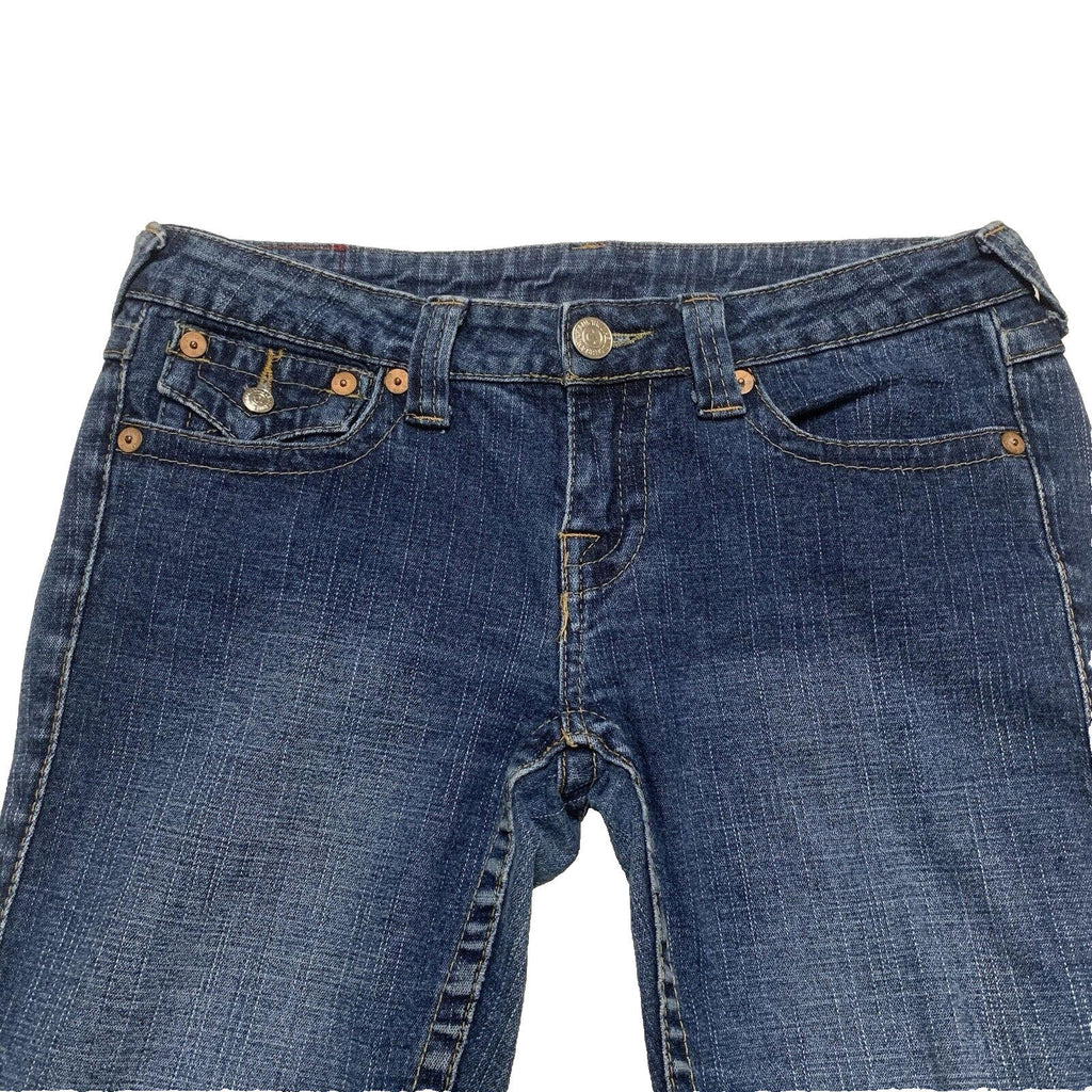 Vaqueros ajustados True Religion para mujer, talla 29, con solapa trasera azul
