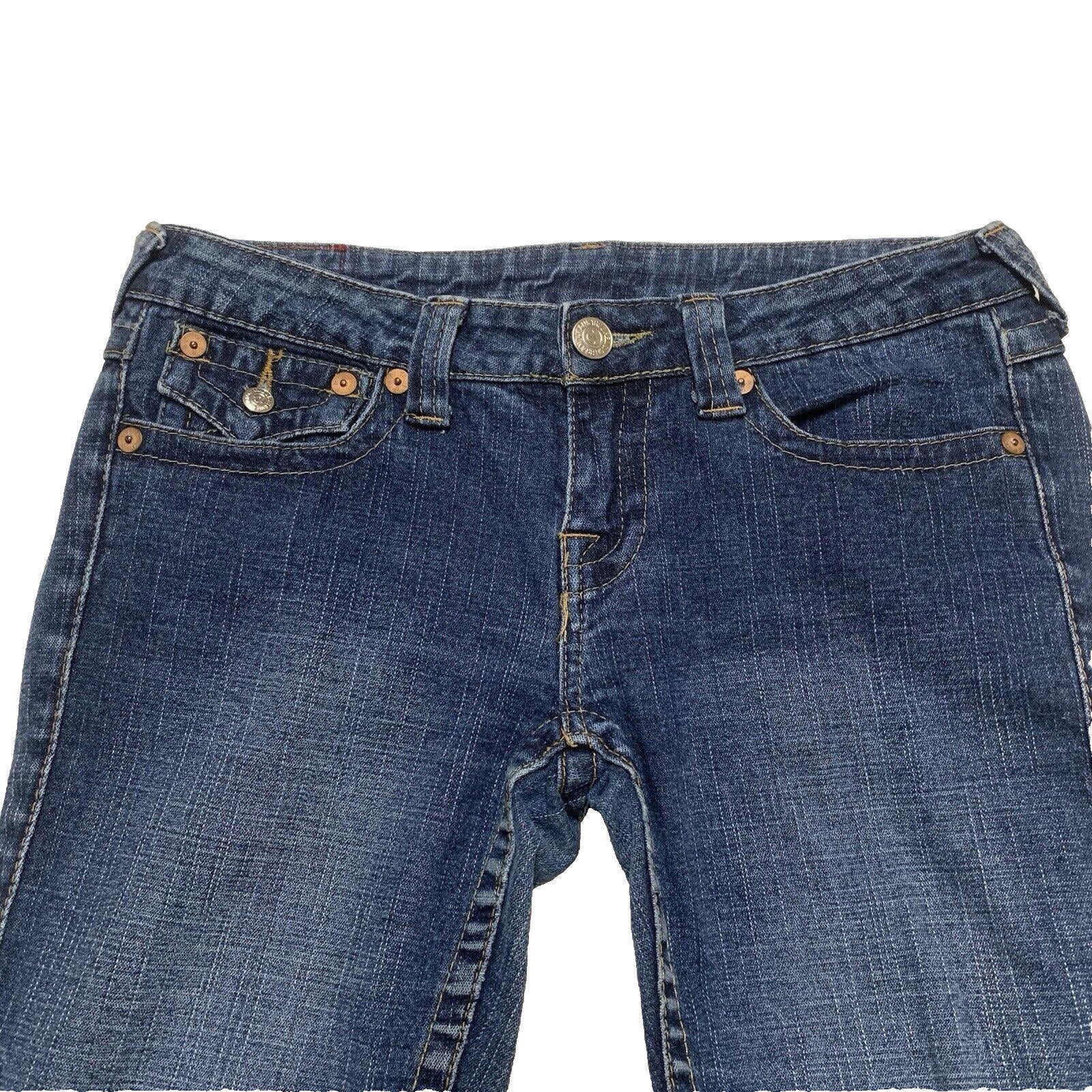 Vaqueros ajustados True Religion para mujer, talla 29, con solapa trasera azul