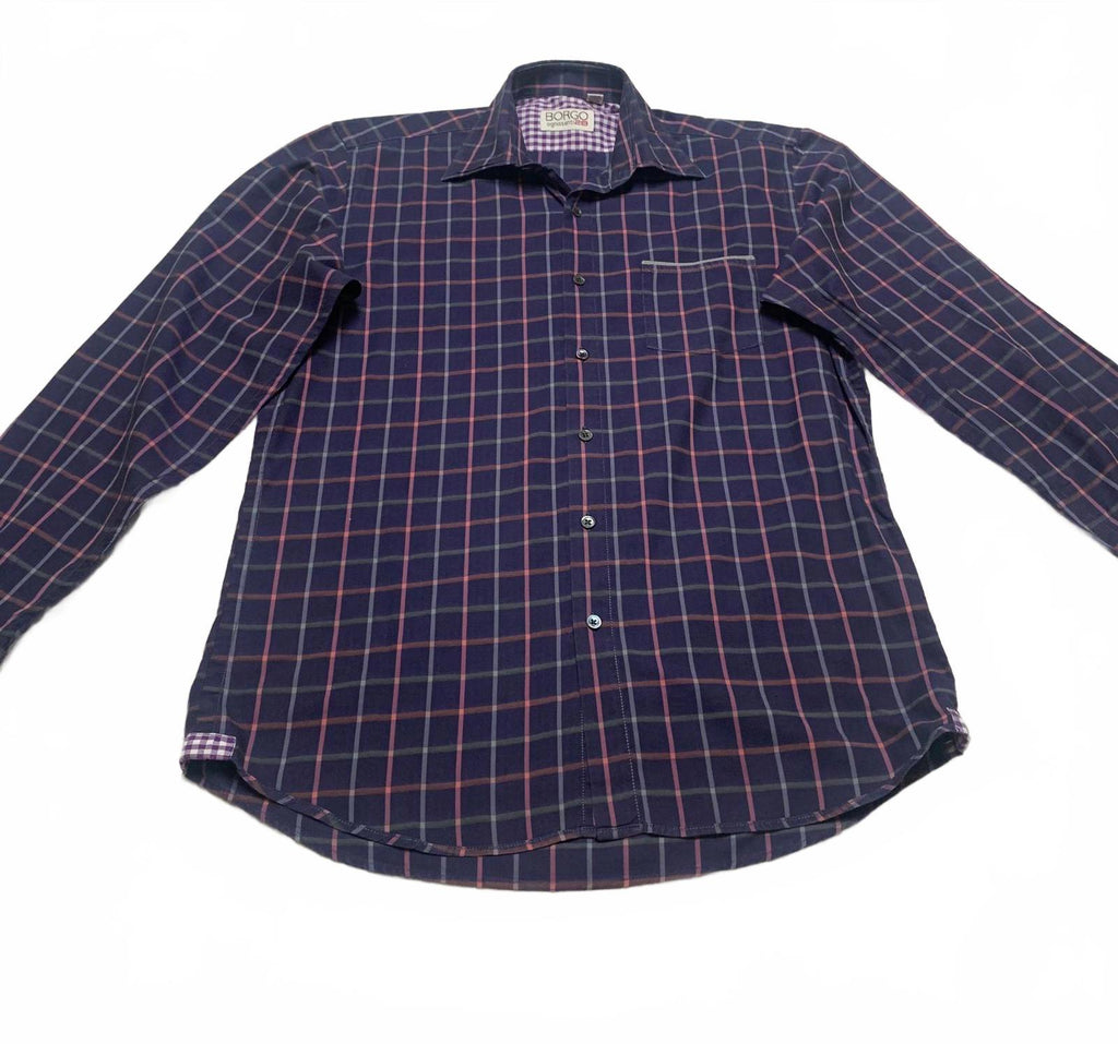 Borgo Ognissanti 28 Men's M Blue Plaid Button Shirt Multicolor Check