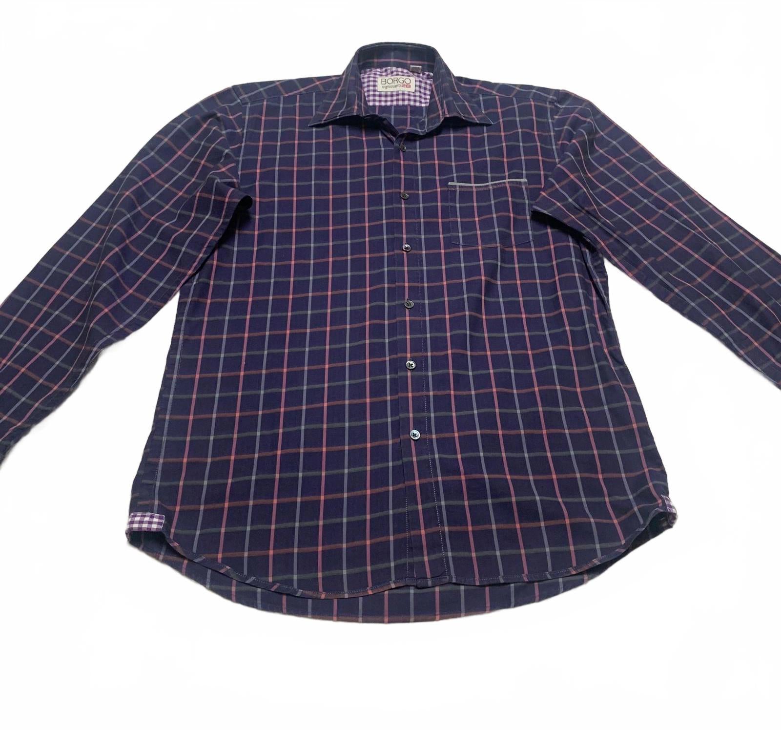 Borgo Ognissanti 28 Camisa de hombre con botones a cuadros azules y cuadros multicolor