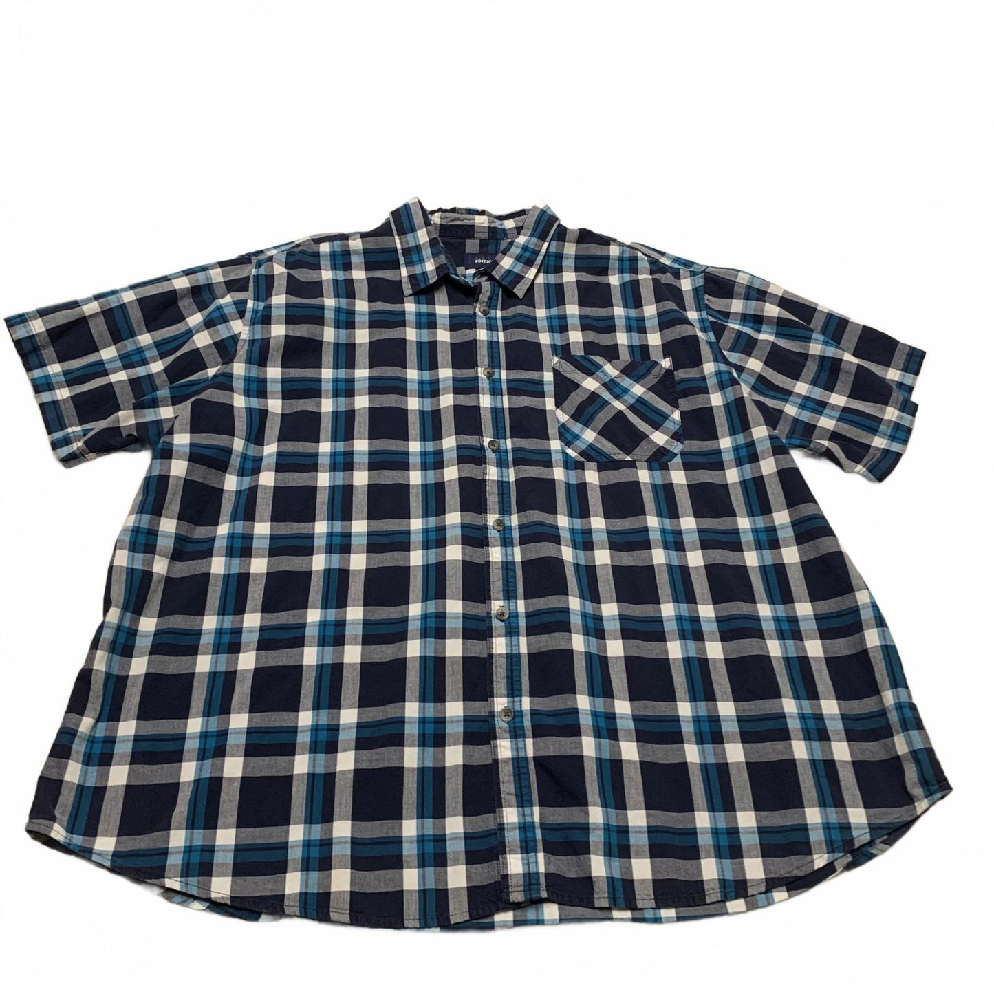 Basic Editions Men's 3XL Blue Plaid Short Sleeve Button Shirt