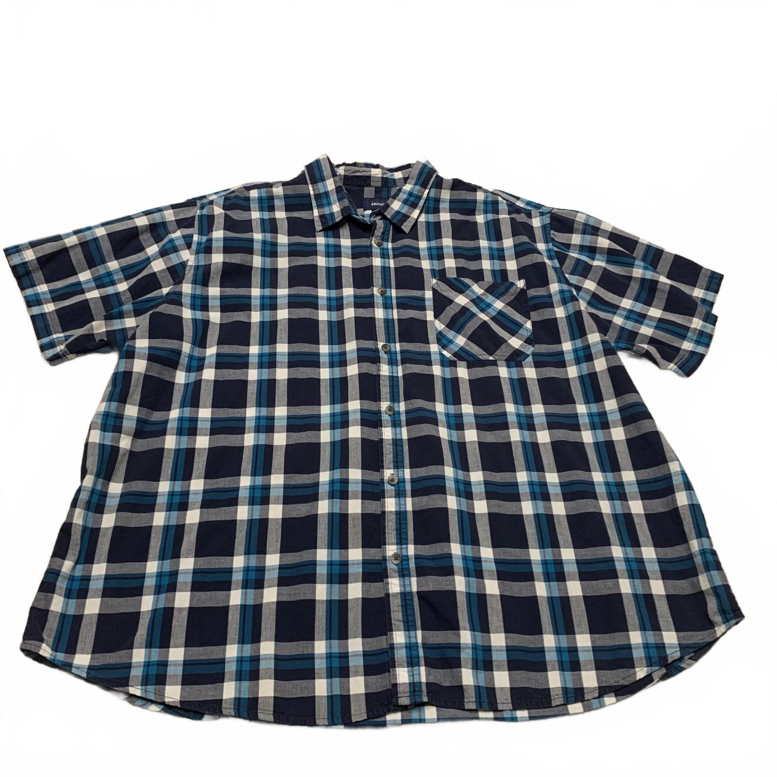 Camisa de manga corta con botones a cuadros azules talla 3XL para hombre de Basic Editions