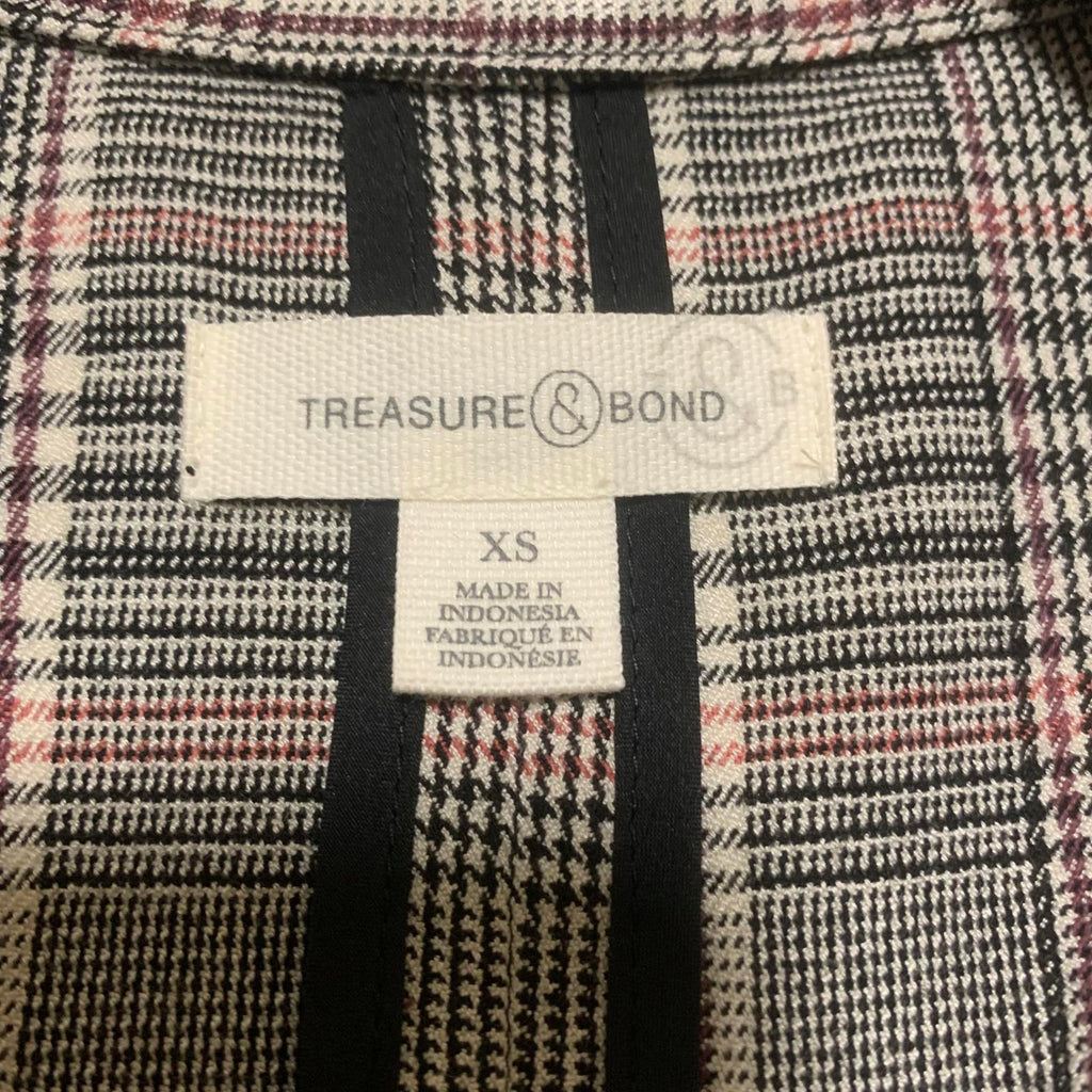Chaqueta blazer a cuadros Treasure &amp; Bond para mujer, talla XS, negra, rosa y gris, elástica, con 1 botón