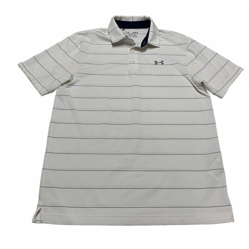 Polo Under Armour Heat Gear de rayas blancas y negras para hombre, talla mediana