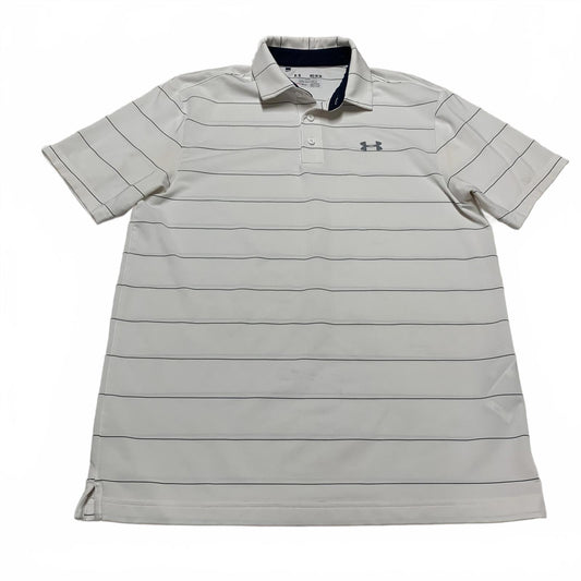 Under Armour Men's Size Medium White Black Striped Heat Gear Polo Shirt