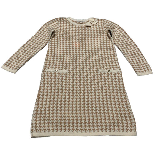 Hope & Henry Girls Size 10 Ivory Beige Houndstooth Sheath Dress Bow Knee Length