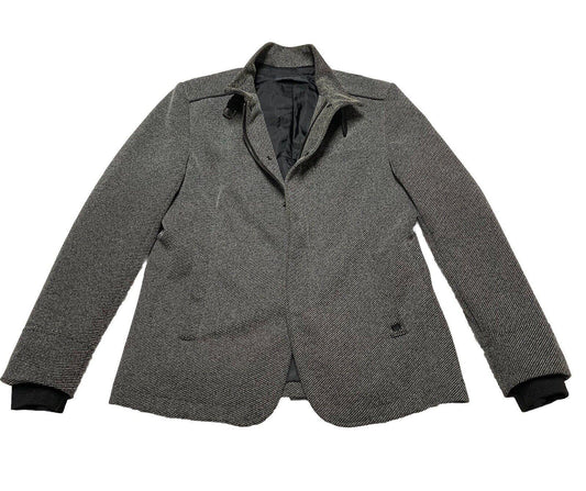 Zara Man buckle High Collar  Coat Size 42 Herringbone Gray Made in Turkey