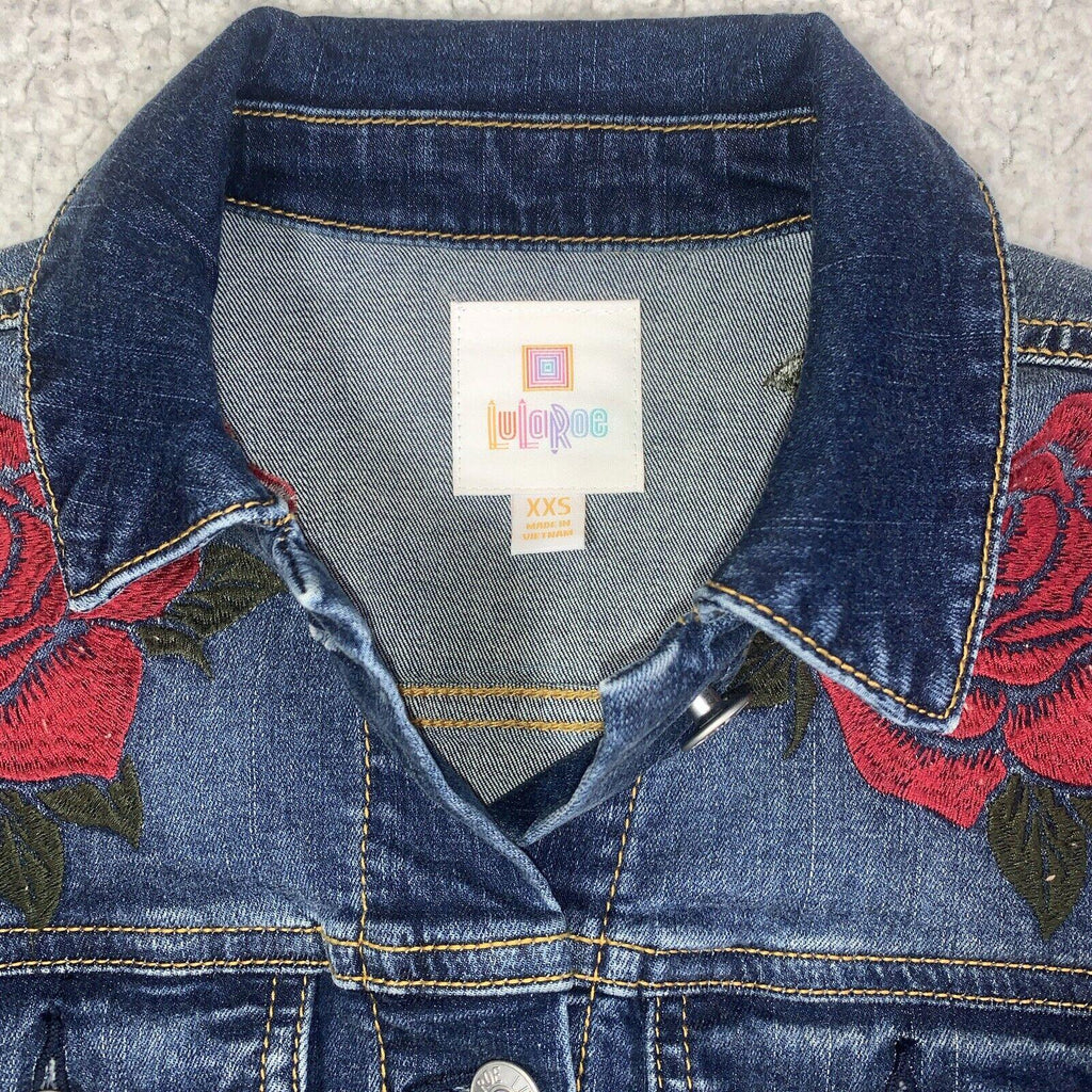 Chaqueta vaquera Lularoe Jaxon con rosa roja talla XXS y bordado pequeño