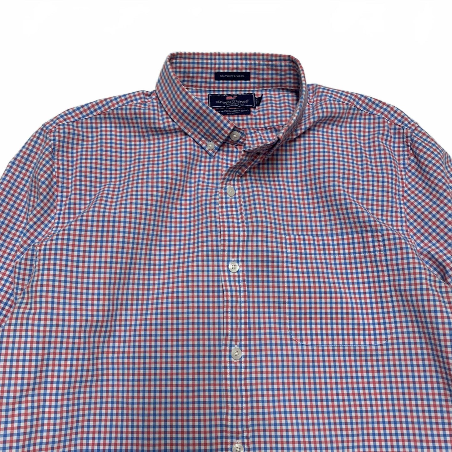 Vineyard Vines Men’s Large Red Blue Check Slim Fit Murray Button Shirt