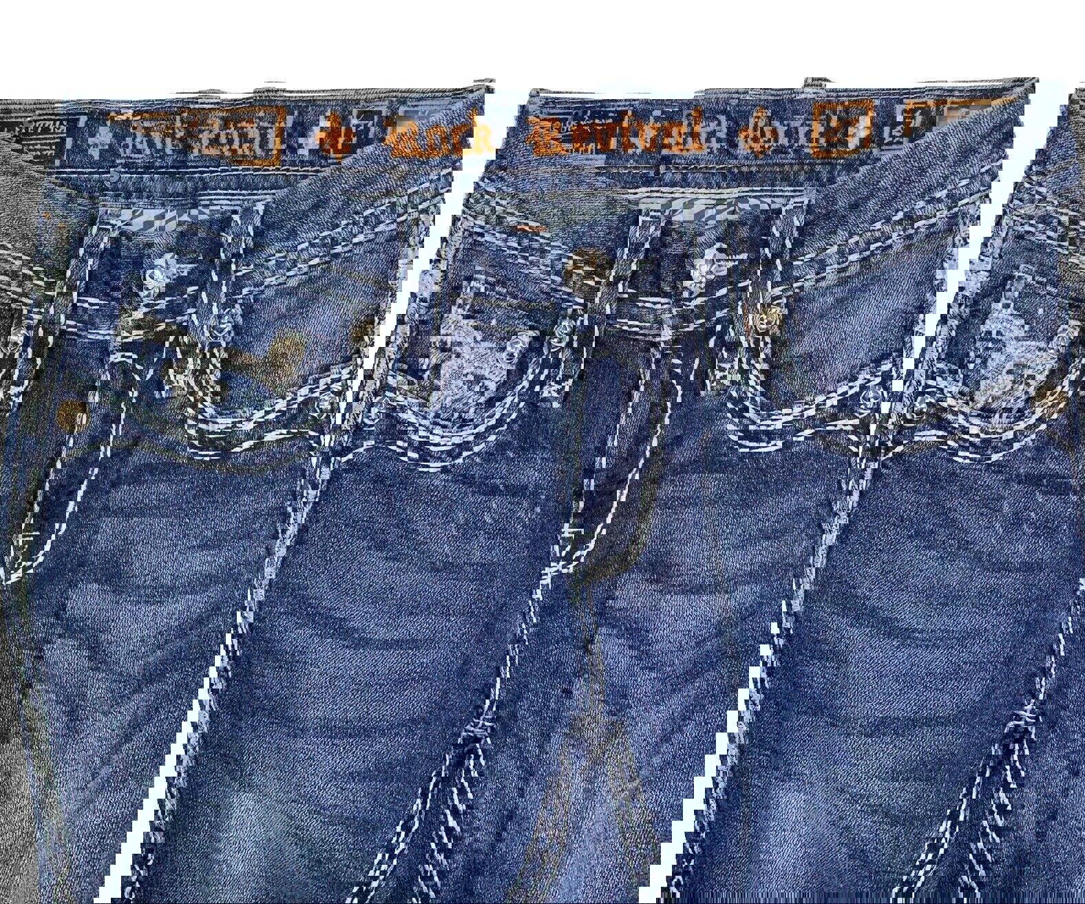 Vaqueros Rock Revival para mujer, talla 27, con bolsillo vaquero y puntadas llamativas