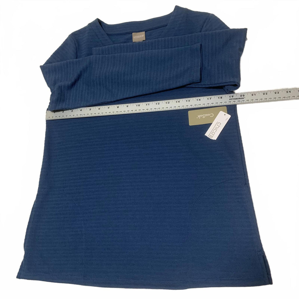 Blusa informal de manga larga azul elástica de Chico's, talla 1, para mujer