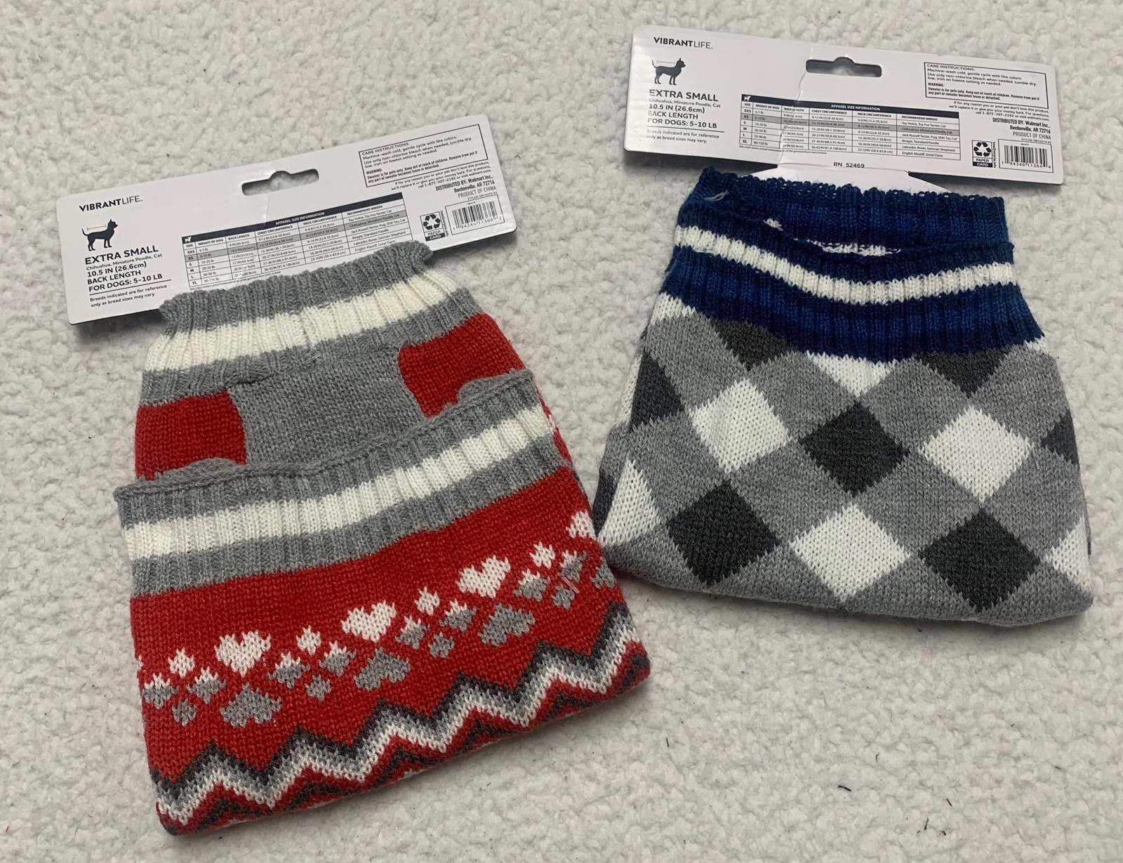 Conjunto de suéter para perro Vibrant Life de NWT, paquete de 2, talla XS, tejido rojo y blanco, estilo festivo