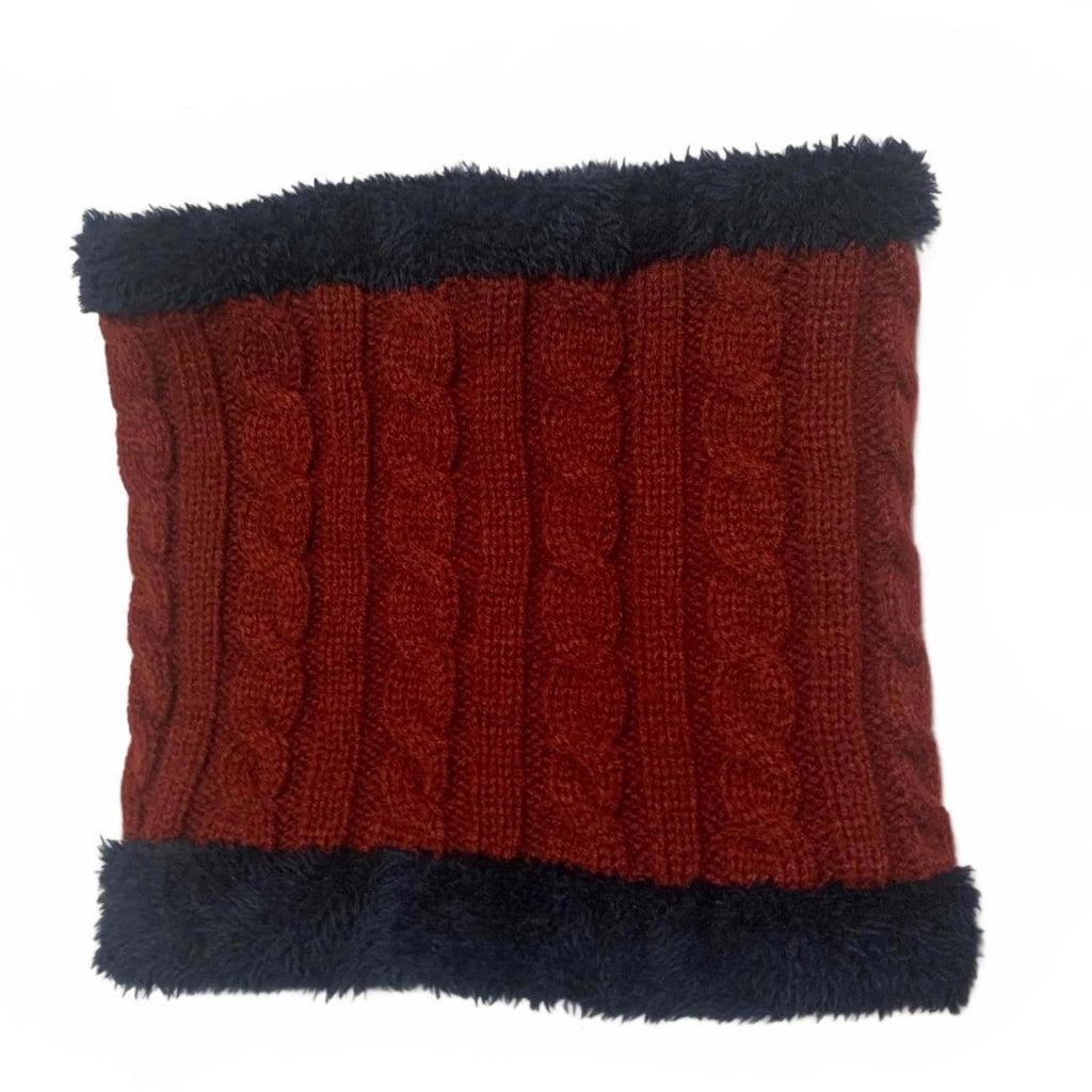 Conjunto de gorro, bufanda y guantes de punto para invierno, color burdeos y azul marino, forro de piel sintética OSFA