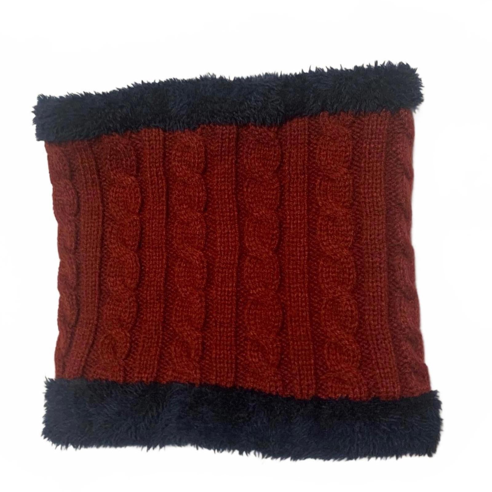 Conjunto de gorro, bufanda y guantes de punto para invierno, color burdeos y azul marino, forro de piel sintética OSFA