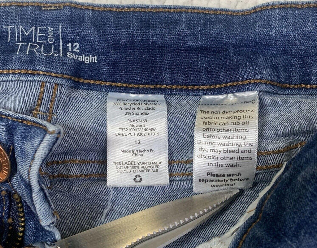 Jeans Time And True para mujer, 12, azul, pierna recta, lavado oscuro