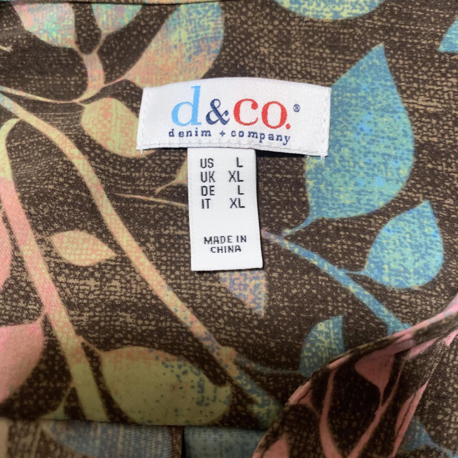 Camisa con estampado de hojas multicolor de Denim &amp; Company d&amp;co para mujer, talla L, estilo bohemio otoñal