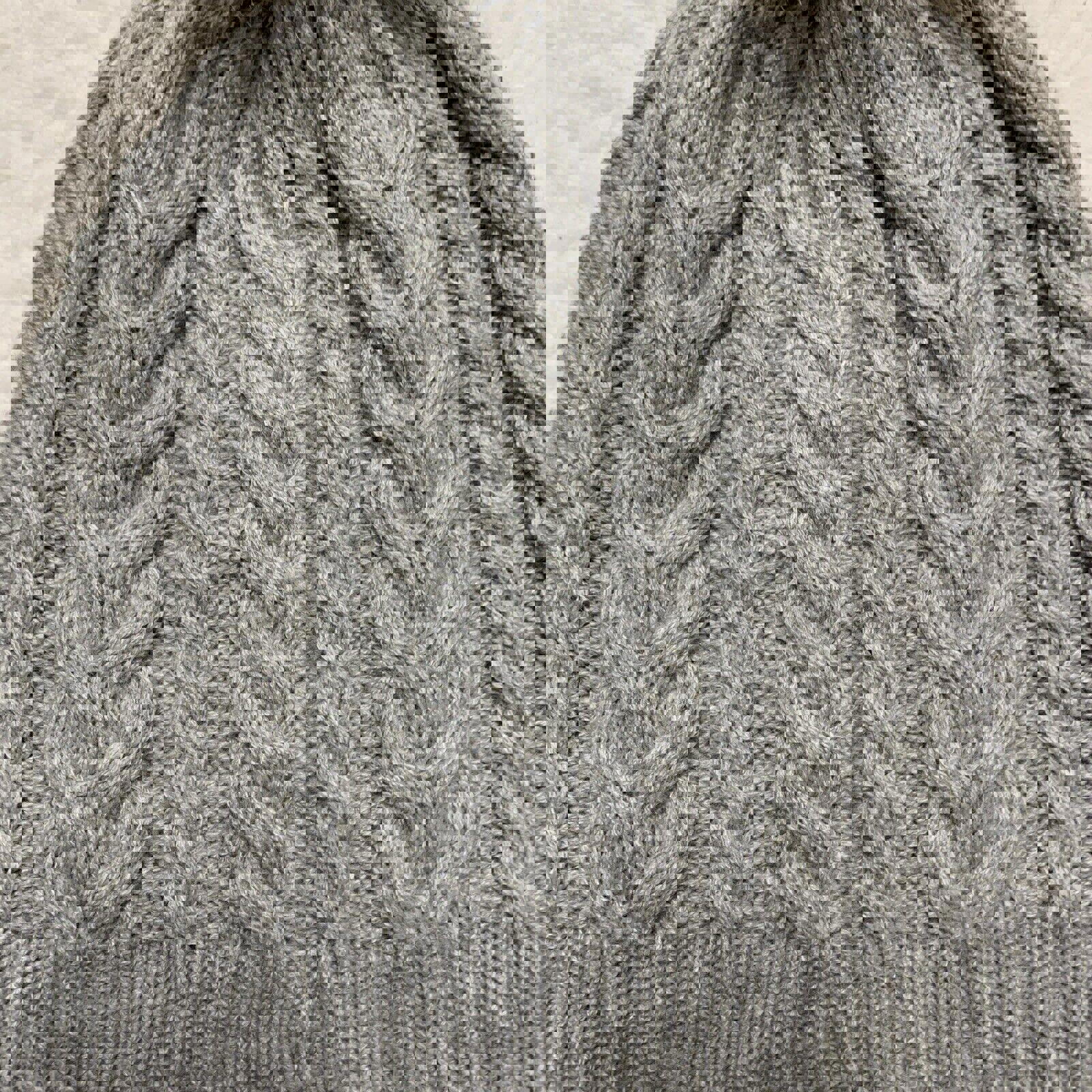 Gorro de invierno de punto trenzado J Crew, gorro gris, pompón blanco hueso