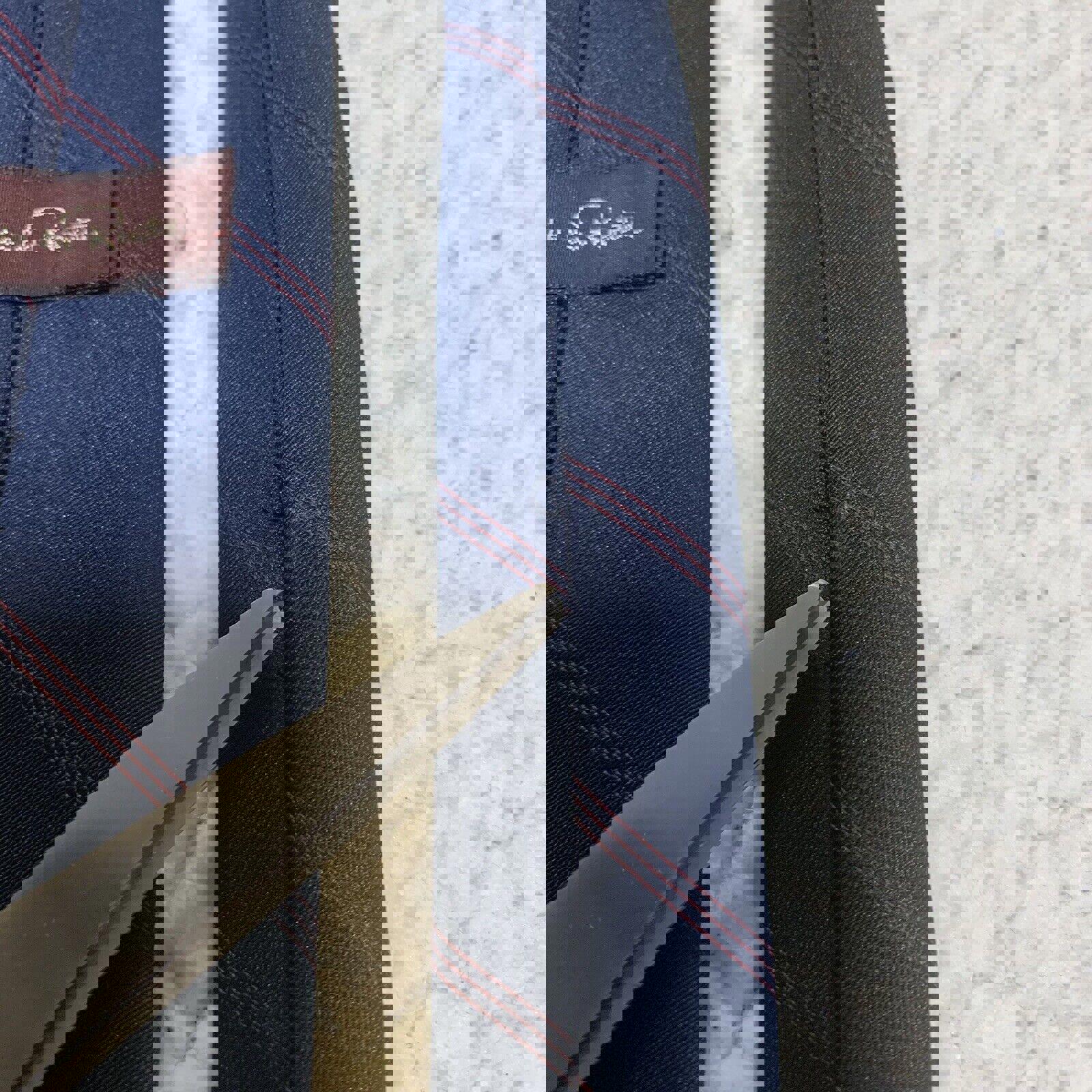 Corbata Oscar de la Renta Azul Marino Diagonal Rayas Rojas Firma
