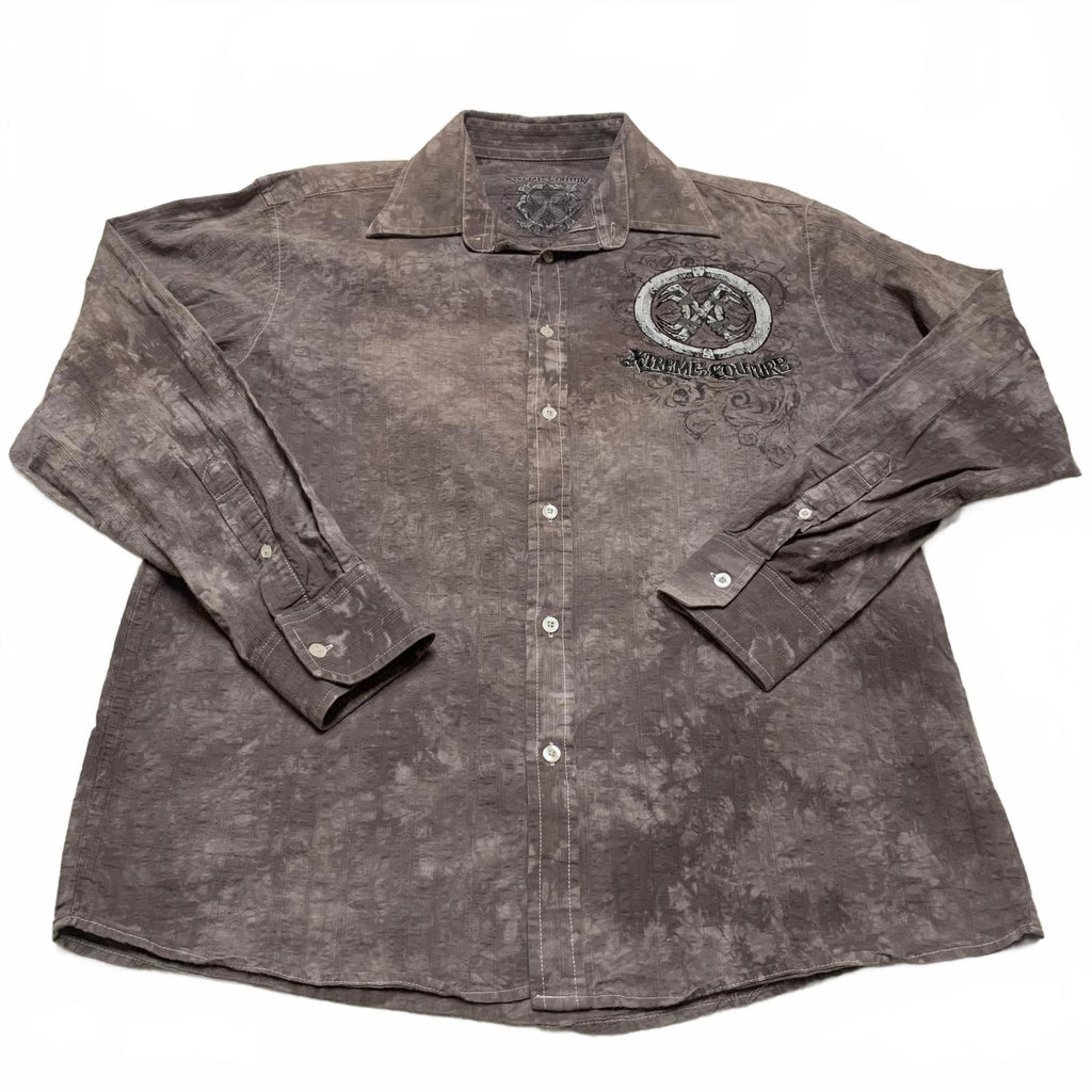 Camisa de noche de manga larga marrón con lavado ácido de Xtreme Couture para hombre, talla grande