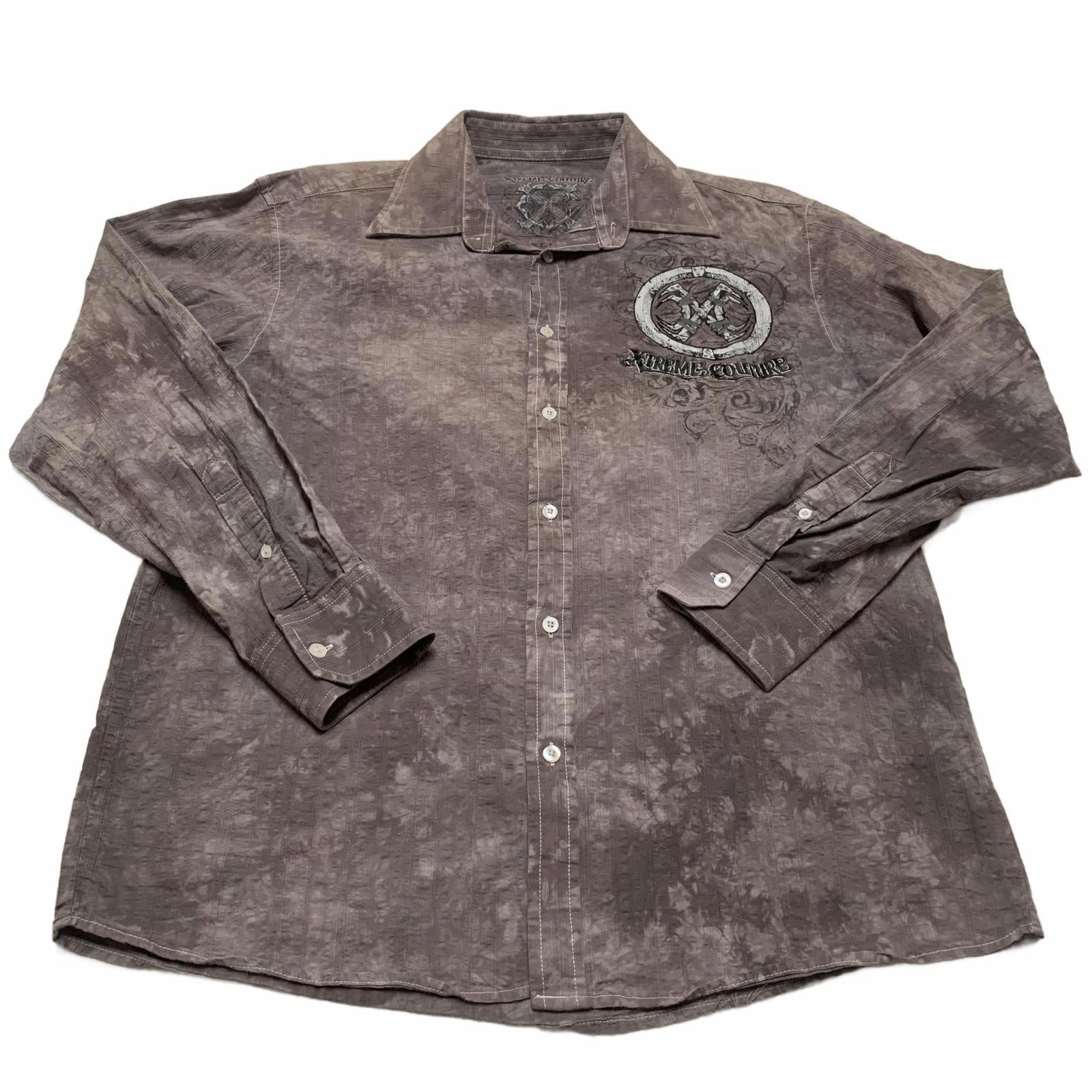 Camisa de noche de manga larga marrón con lavado ácido de Xtreme Couture para hombre, talla grande