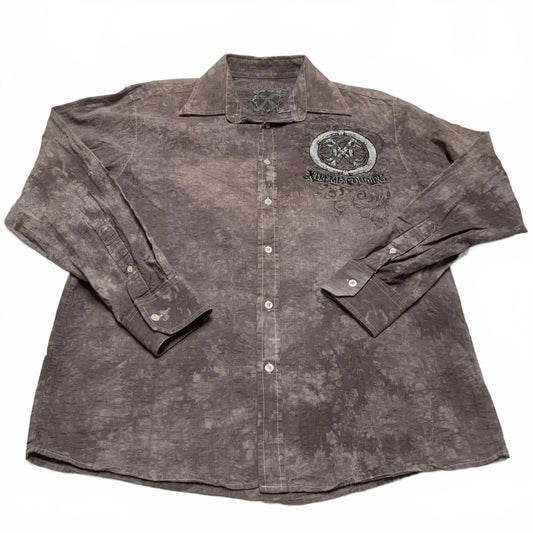Xtreme Couture Men's Size Large Brown Long Sleeve Night out Shirt Acid Wash