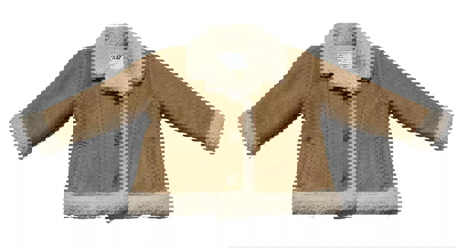 Abrigo Sherpa de ante sintético camello para bebé de Old Navy, talla 18-24 M